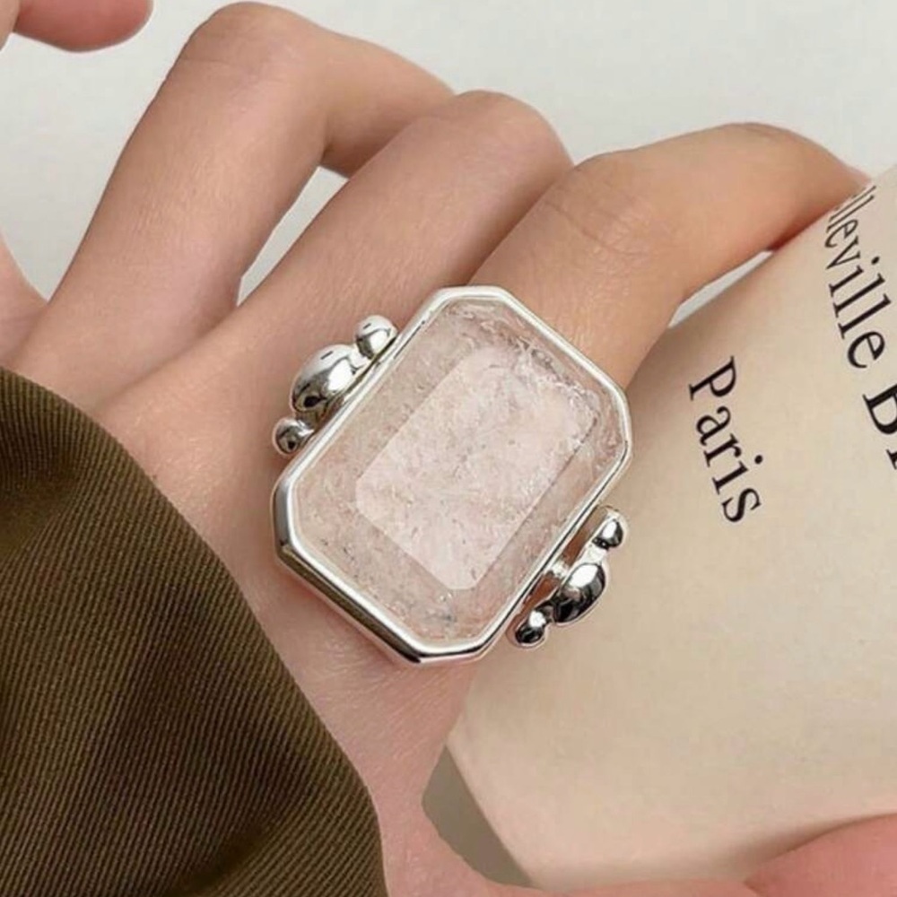 2/$30🌵 Silver Ring Cloudy Giant Stone Size 8 Vintage Style Baroque Jewelry NEW